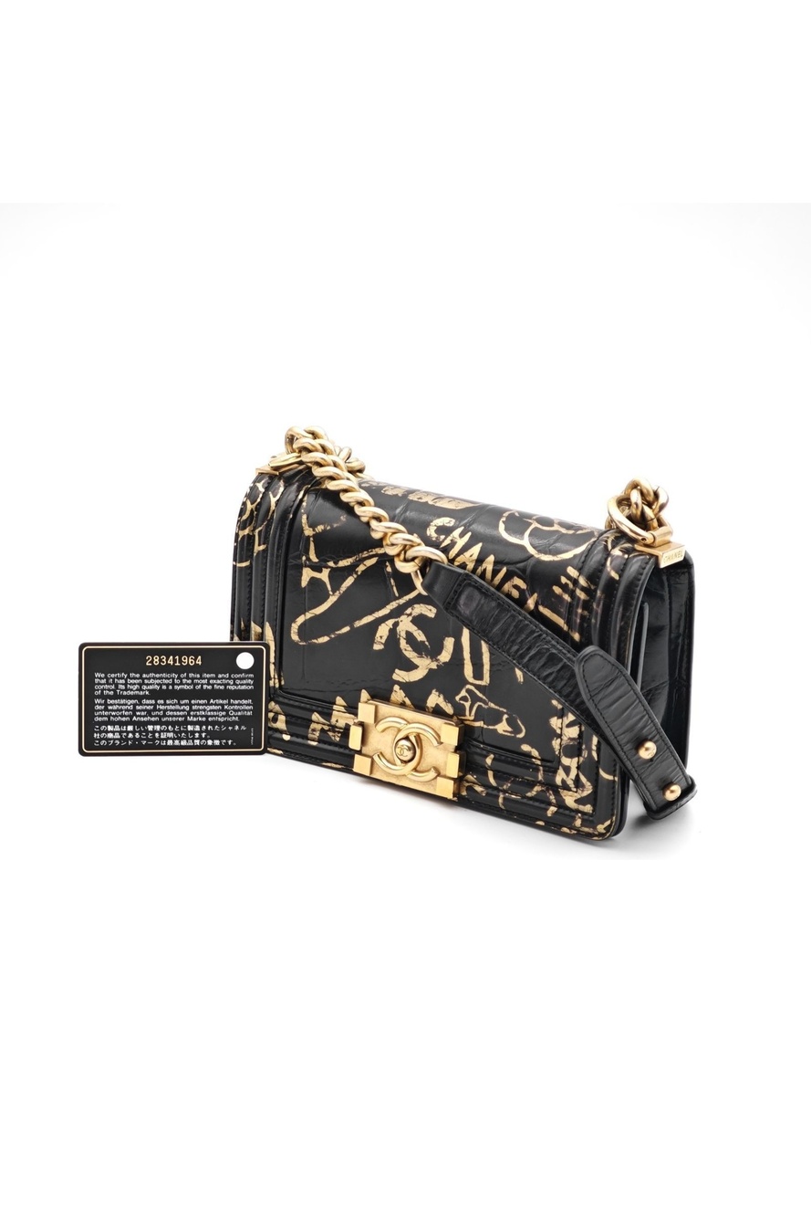 Chanel Boy Graffiti Shoulder Bag Flap Black
